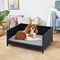 Rattan Dog Bed with Waterproof Soft Cushion for Medium Small Dogs Cats-Grey